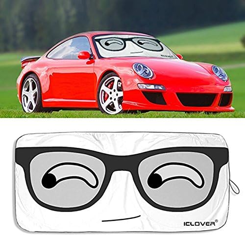 Car Sun Shade Windshield, Cute Cartoon Front Sunshade Portable Big Funny Eye Car Window Sun Shades Automotive Outdoor UV Rays Protector Waterproof Folding Sun Visor Shield Cover for Baby- (59"x33")
