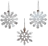 Rustic Tin White Sparkle Snowflake Ornaments Set of 12 Christmas