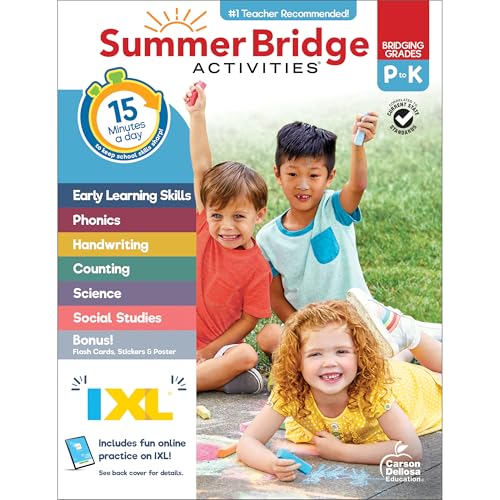Summer Bridge Activities Preschool to Kindergarten Workbook, Activity Book Ages 4-6 With Math, Phonics, Handwriting Practice, Fitness, Flash Cards, eBook, Stickers, and More