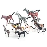 Fun Central AZ986, 12 Pcs, 4 Inches Assorted Plastic Horse Toys, Horseland Horse Figures for Kids, Western Cowboy Horse Toys