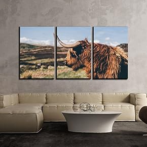 3 Piece Canvas Wall Art - Animal of Cattle with Horn - Modern Home Art Stretched and Framed Ready to Hang - 16"x24"x3 Panels