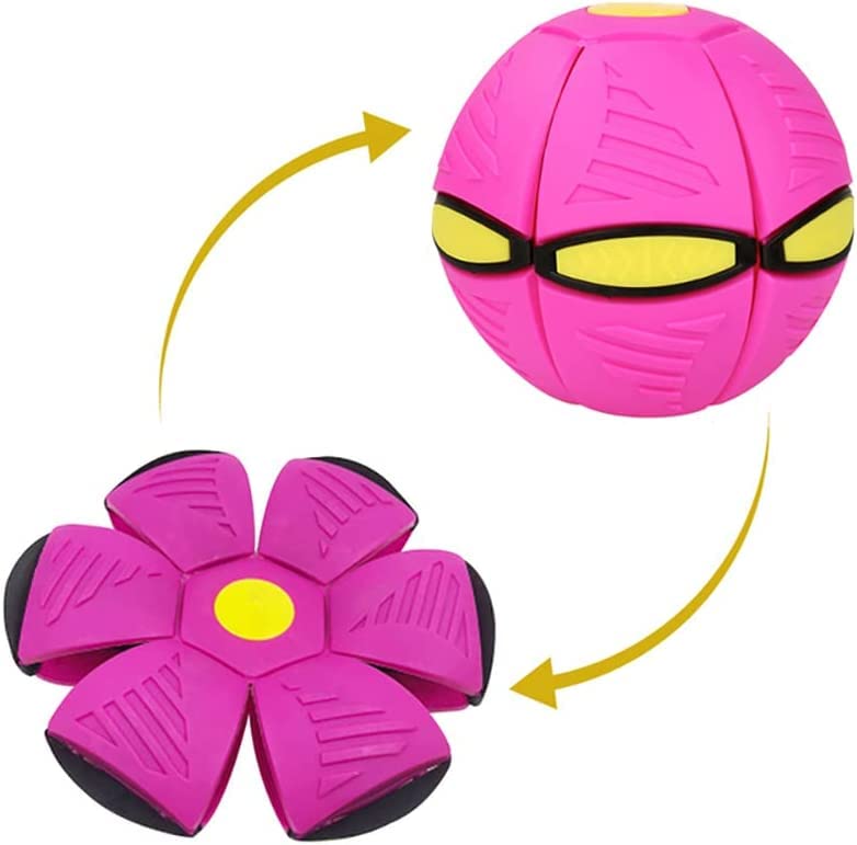 WACURRENTHYD New UFO Pet Flying Saucer Ball, Portable Flying Toys Creative Fly Saucer Stomp Magic Balls, Magic Frisbee Dog Toy Ball, Fun Puppy Interactive Flying Flat Throw Disc Balls Toy (Pink)