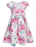 Arshiner Little Girls Round Neck Sleeveless Flower Print Back Zipper Pleated Dress with Belt