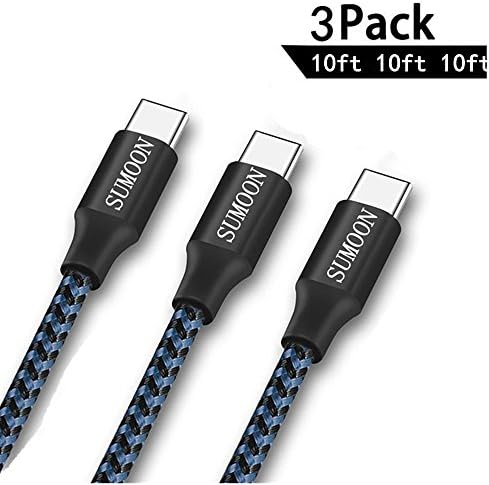 SUMOON Type C Cable, 3Pack 10FT Nylon Braided USB A to C Fast Charging Cord for Galaxy Note 8, S8, S8 Plus, Google Pixel 2 XL/ XL, Nexus 6p/5X, LG G6/G5/V20,HTC 10 and More (3-10ft)