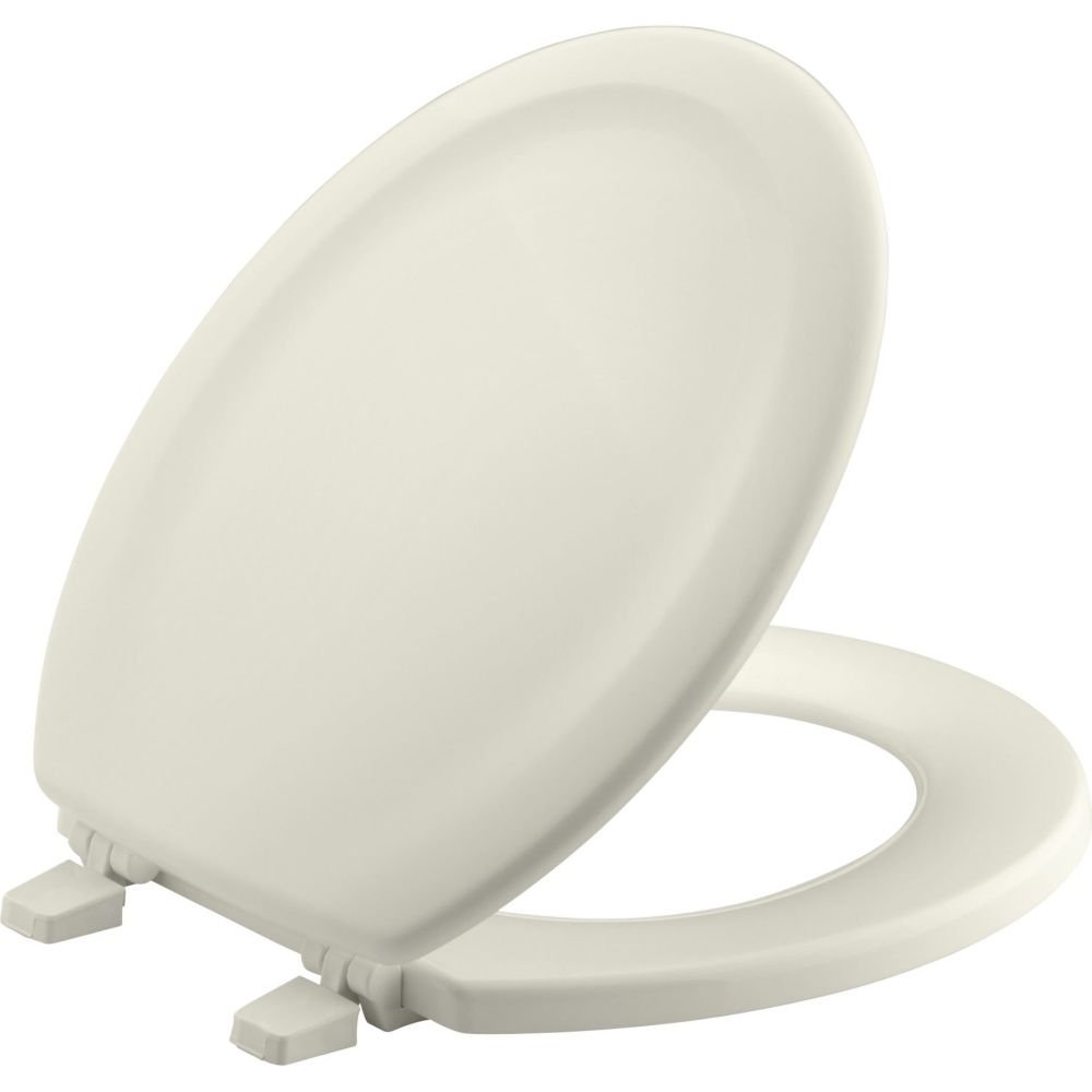 KOHLER 4648-96 Stonewood Toilet Seat Round, Wood Seat, Compatible with Standard Round Toilets, Lid with Color-Matched Plastic Hinges, Biscuit
