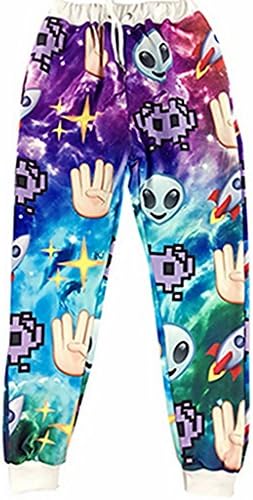 Alvak Printed Sky Aliens Lovers Elastic Sweatpants(KKA17)-Xlarge Purple