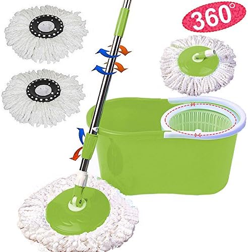 360° Microfiber Spining Magic Spin Mop W/Bucket 2 Heads Rotating Easy Floor Mop (Green)