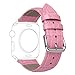 TOROTOP Pink Genuine Leather Crocodile Pattern Watch Band Replacement Strap for Apple Watch 38mm Model with Silver Deployment Clasp