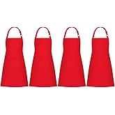 Jubatus 4 Pack Bib Aprons with 2 Pockets Cooking Chef Kitchen Apron for Women Men, Red