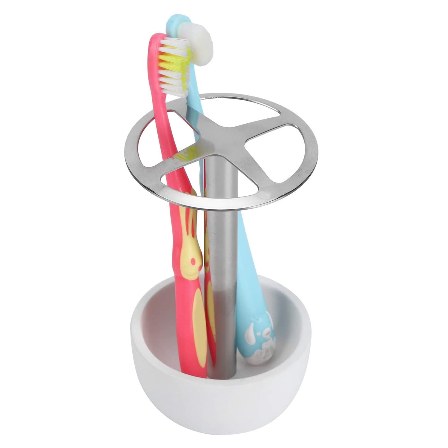 Cikonielf Toothbrush Holder 304 Stainless Steel Toothbrush Stand Punch-Free Toothbrush Storage Rack Bathroom Vanity Countertop Organizer (White)