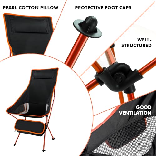 SOPPY 2 Pack Folding Camping Chair Upgraded High Back, Portable Lightweight Folding Camp Chairs with Sided Pocket & Carry Bag for Outdoor Backpacking, Hiking, Travelling, Picnic,Fishing - Orange
