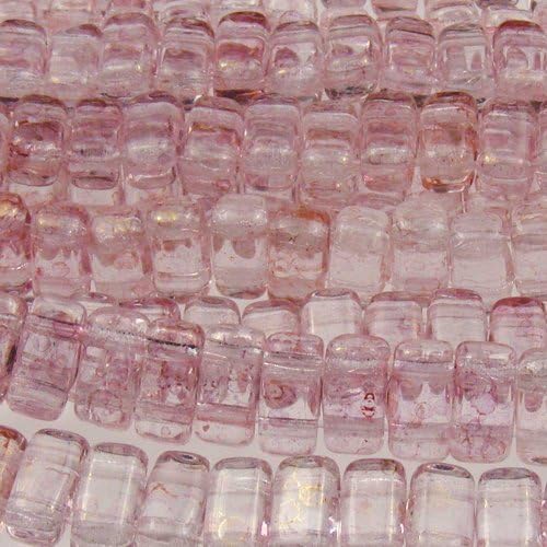 CzechMate 3mm X 6mm Brick Glass Czech Two Hole Bead - Luster Transparent Topaz/Pink (50 Beads)