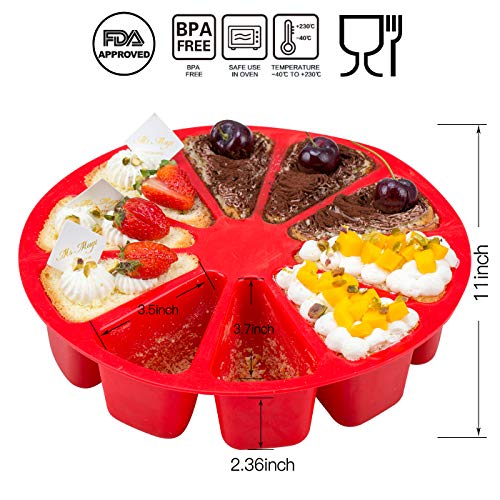 Aokinle Silicone Portion Cake Molds-10 Triangle Cavity,Nonstick Cake Pan for Baking,Large Bakeware,Soap Mould Pizza Pan,Round,Red