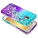 Galaxy J6+ Plus Case, J6 Prime Case with Tempered Glass Screen Protector, NageBee Glitter Liquid Floating Waterfall Durable Girls Women Cute Case for Samsung Galaxy J6 Plus -Aqua/Purple