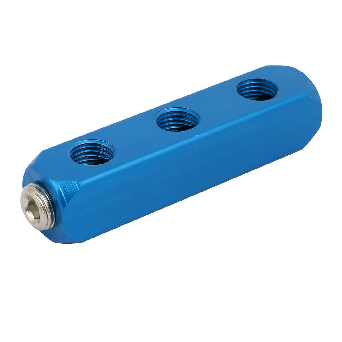 Sourcingmap 1/4" PT Thread 6 Ports 3 Way Air Hose Inline Manifold Splitter Block Blue