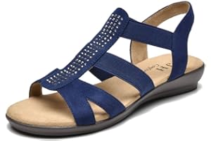 VJH confort Women's Flat Sandals with Rhinestone Open Toe Elastic Slip On Slingback Comfort Casual Walking Sandals