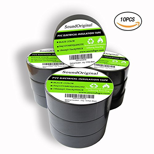Soundoriginal Black Electrical Tape 10 Pack 3/4Inch By 30 Feet