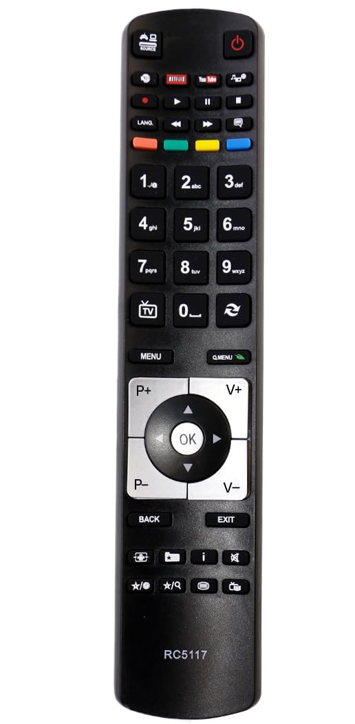 VINABTY RC5117 Remote Control Compatible with Bush Celcus Alba Polaroid Finlux Hitachi Digihome Laurus TV DLED32265HDCNTD LED32127HDCNTD LED24265DVDCNT ELED32240HDCNT DLED50273FHDCN