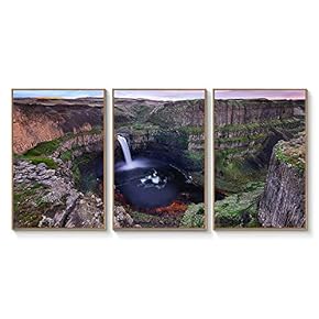 Floating Framed Canvas Wall Art for Living Room, Bedroom Landscape Gorge Mountain River Grassland Canvas Prints for Home Decoration Ready to Hang - 16"x24"x3 Panels
