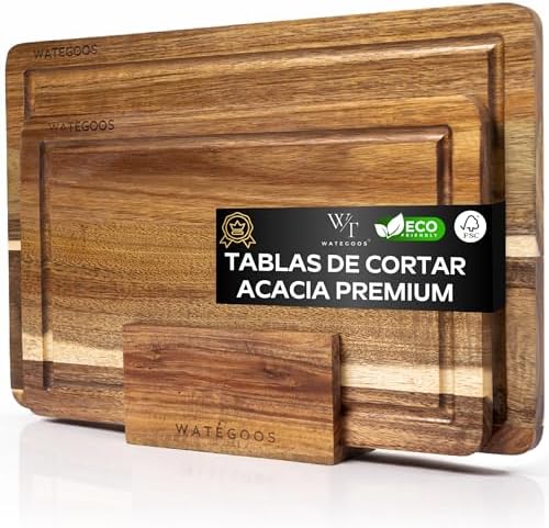 Embalar 2 tábuas de cortar de cozinha em madeira de acácia + suporte incluído