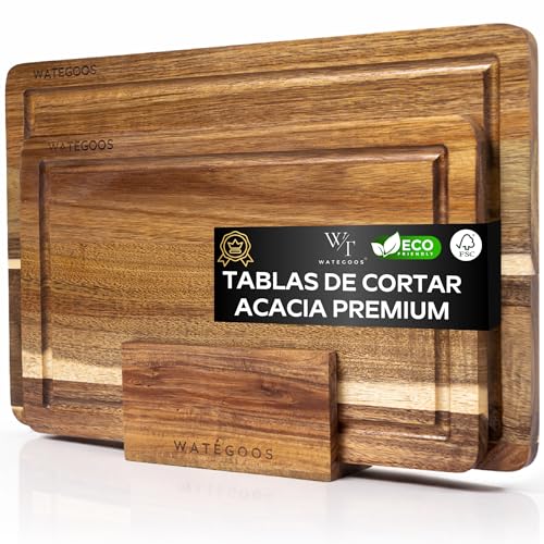 Pack 2 Tablas de Cortar Cocina de Madera Acacia + Soporte Incluido
