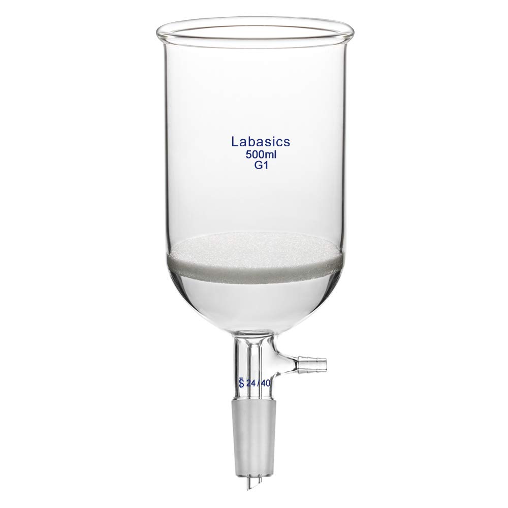 Labasics Borosilicate Glass Buchner Filtering Funnel with Coarse Frit (G1), 95mm Inner Diameter, 120mm Depth, with 24/40 Standard Taper Inner Joint and Vacuum Serrated Tubulation (500ml)