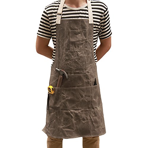 UPC 753610589969, Utility Waxed Canvas Work Apron Multi-Use Shop Aprons with Six Pockets Heavy Duty Waterproof Tool Apron for Men Women (Dark Gray, Adjustable Neck Strap) WQ03-2