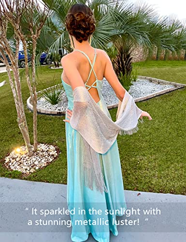 Rheane Silver Shawls and Wraps for Evening Dresses Shawls and Wraps for Weddings Silver Shawls and Wraps for Evening Dresses Wedding Shawl Fall (Silver with Silver Glitter)