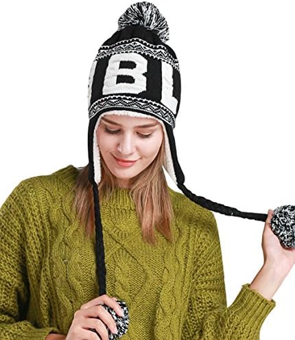 Miria Women's Thick Sherpa Warm Pom Pom Ball Ear Flaps Fleeced Lining Skull Beanie Caps