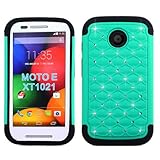 Rugged Case for Straight Talk Moto E Xt830c Crystal-teal-black Silicone Hybrid Cover for Moto E 2014 Model 4.3 Inches