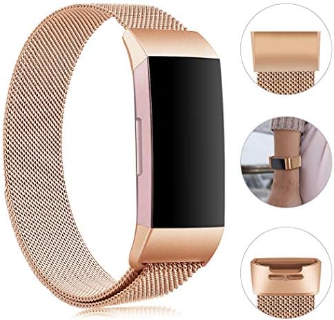 Gogoings Replacement Strap Band Compatible with Fitbit Charge 3 - Metal Wristband for Men and Women Adjustable Accessory for Fitbit Charge3 (ONLY STRAP)