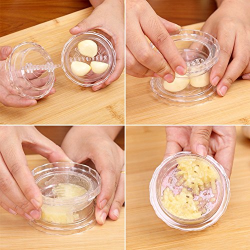 Gotian Helpful Garlic Crusher Grater Plastic Box Twist Peeler Mincer Press Kitchen Kitchen Tool food grade PS plastic material) (Clear)