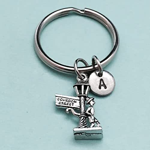 Bourbon street sign keychain, Bourbon street sign charm, sign keychain, personalized