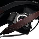 Gariz Italian Leather with Alcantara Version AT-DSLABR Neck Strap for Mirrorless Cameras, Brown