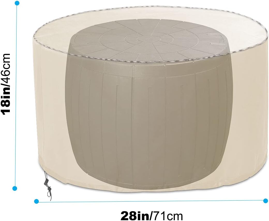 Round deck box cover, round storage box cover with handle, round terrace deck box cover, suitable for dustproof and waterproof round deck box (khaki, D28" xH18"): Home Improvement