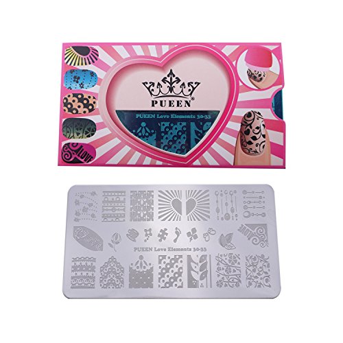 PUEEN Nail Art Stamping Plate - Love Elements #2 (30-33) - 125x65mm Nailart Polish Stamping Manicure Image Plates Accessories Kit-BH000612