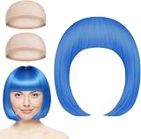 Aomig 3 Pack Short Light Blue Wigs Set with 2 Caps Synthetic Cosplay view 7
