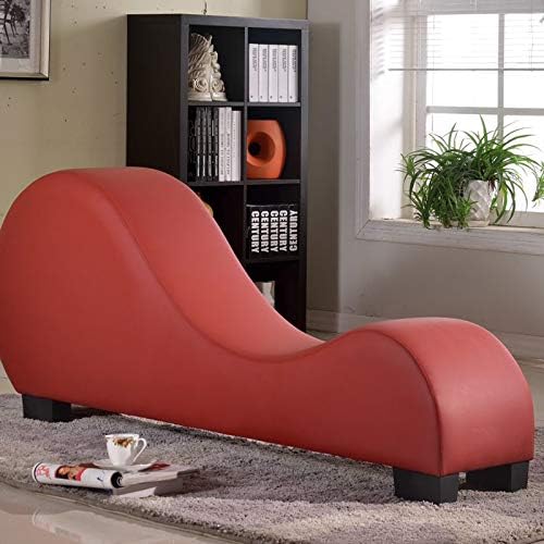 Chaise Lounge Chair - Modern Lounger for Yoga, Exercise or Stretching - Bonded Faux Leather Upholstery (Red)