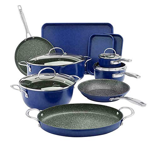 Curtis Stone Dura-Pan All-Purpose 14-Piece Cookware Set - Deep Blue