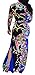Gemijack Women's Printed Maxi Dress Long Sleeve Slit Stretchy Long Dress with Self Fabric Belt