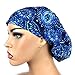 Women’s Surgical Scrub Cap Nurse Ponytail Adjustable Euro Bouffant Blue Medallions DK Scrub Hats