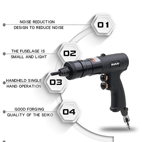 SAKAI Pneumatic Rivet Nut Setting Gun with QuickChange 1/4 & 5/16 2pcs