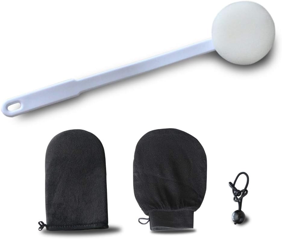 Skinerals Premium Self Tanning Application Set, Back Wand, Exfoliator Glove & Tanning Mitt Set