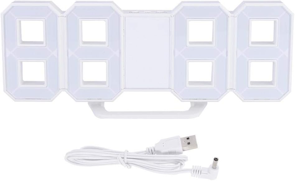 3D Alarm Clock LED Digital Clock Bedroom Desktop Snooze Alarm Clock Home Decoration White Case(Green)