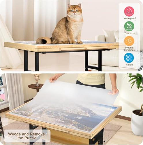 Jigsaw Puzzle Table 1500 Pieces Adjustable Height Puzzle Board, Puzzle Table Anti Slip Felt with Leg Rolling, Sorting Drawer, Cover and Storage for Adults Birthday Gift