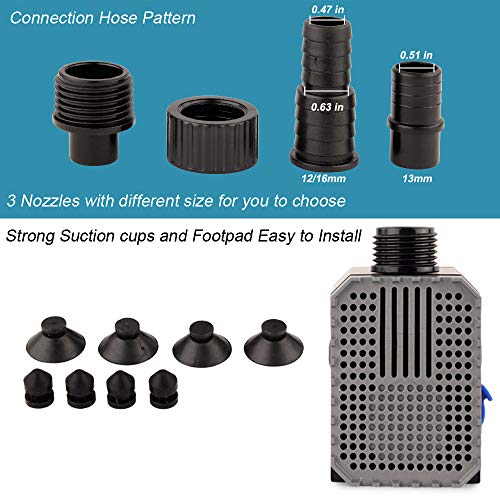 YCTECH 160 GPH Ultra-Quiet Submersible Pump with Fountain Kit for Pond, Statuary, Garden