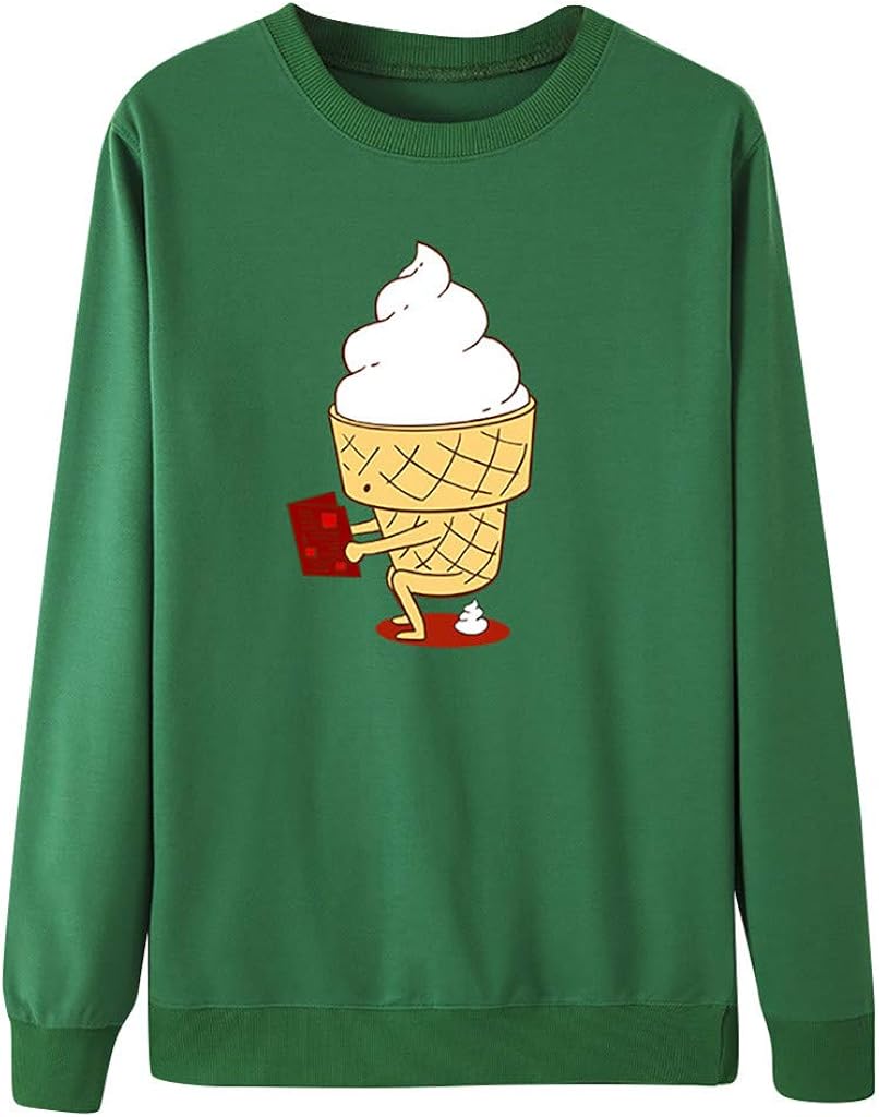 Fashion Women Cute Ice Cream Print Long Sleeves Fleece
