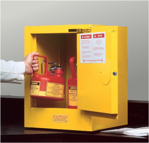 Justrite 890420 Sure-Grip EX 4 Gallon, 22" H x 17" W x 17" D, 1 Door, 1 Shelf, Self-Close Yellow Countertop Flammable Storage Cabinet - Thumbnail 2