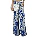 LOSRLY Women Floral Print High Waist Belt Palazzo Wide Leg Boho Pants Plus Size-Blue S 4 6