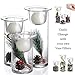 Set of 3 Glass Hurricane Candle Holders Filled with Holiday Flowers, Decorative Sphere Ball Candle Holders, Christmas Floral Home Decor Centerpiece, Flowers Are Removable - White Candles Included